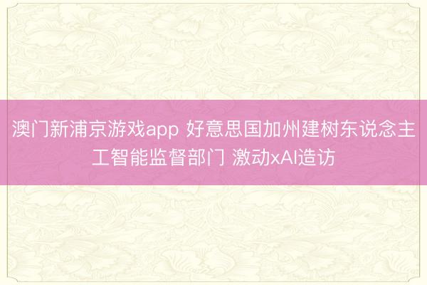 澳門新浦京游戲app 好意思國加州建樹東說念主工智能監督部門 激動xAI造訪